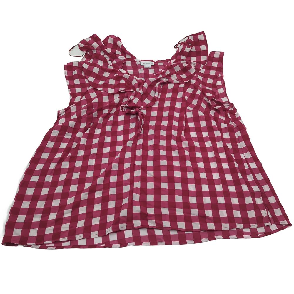 Liz Claiborne 1X Pink White Gingham Ruffle Sleeveless Blouse